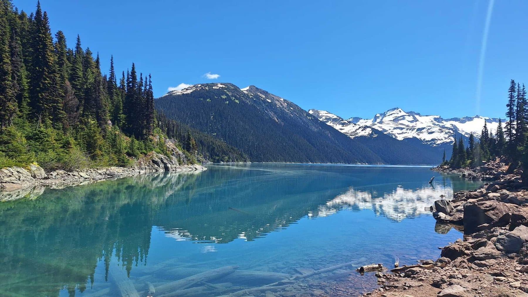 Hikers on the trail above Garibaldi Lake
