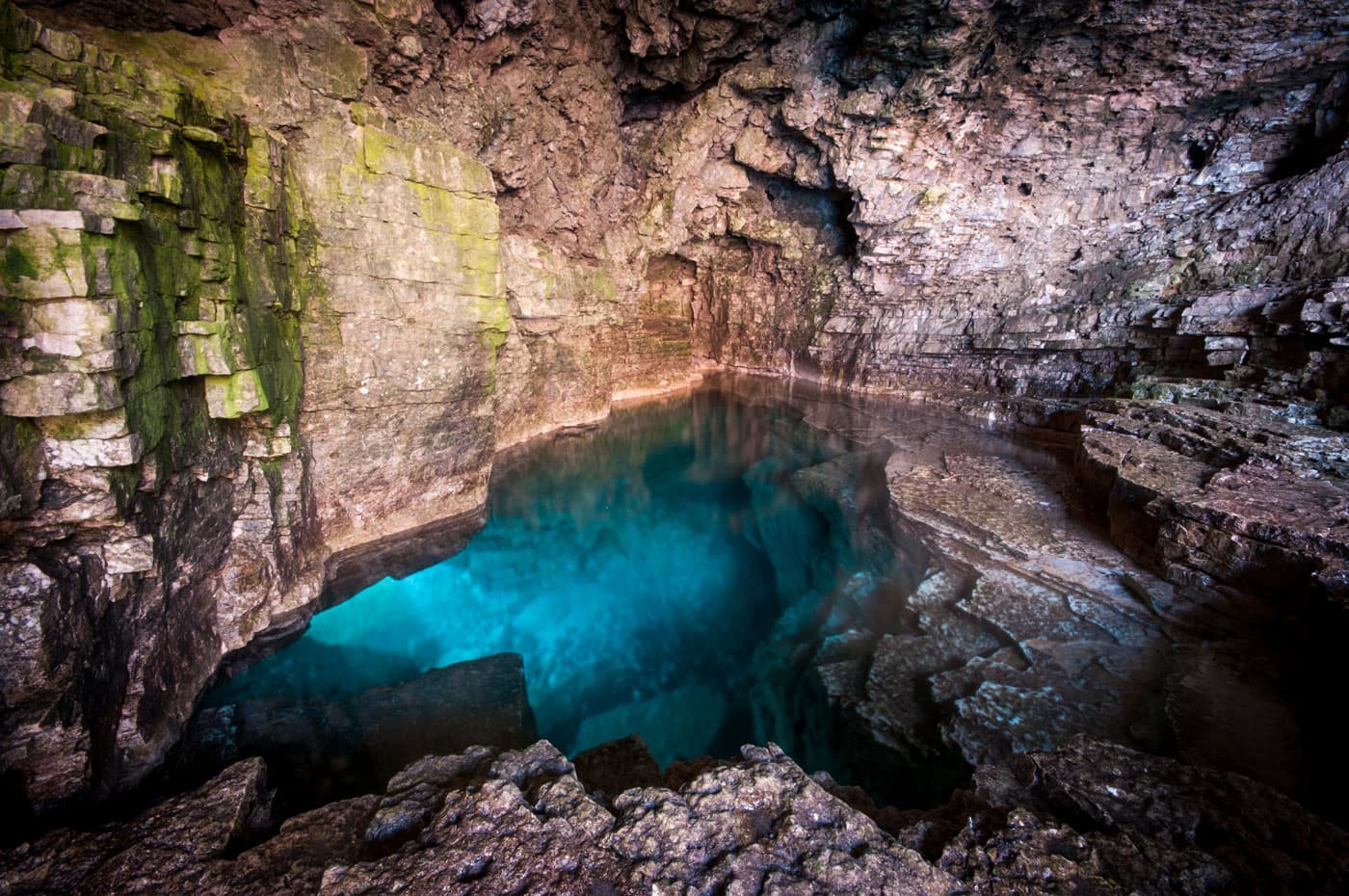 The blue glow inside the Grotto sea cave at Bruce Peninsula National Park