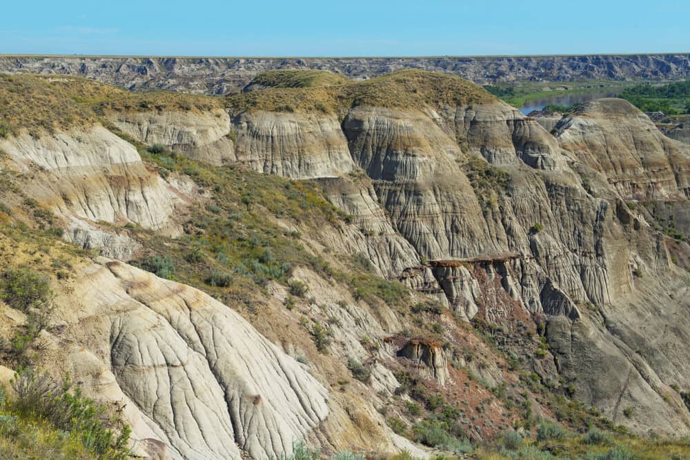 Layered badlands coulees running away to the horizon in the Alberta badlands