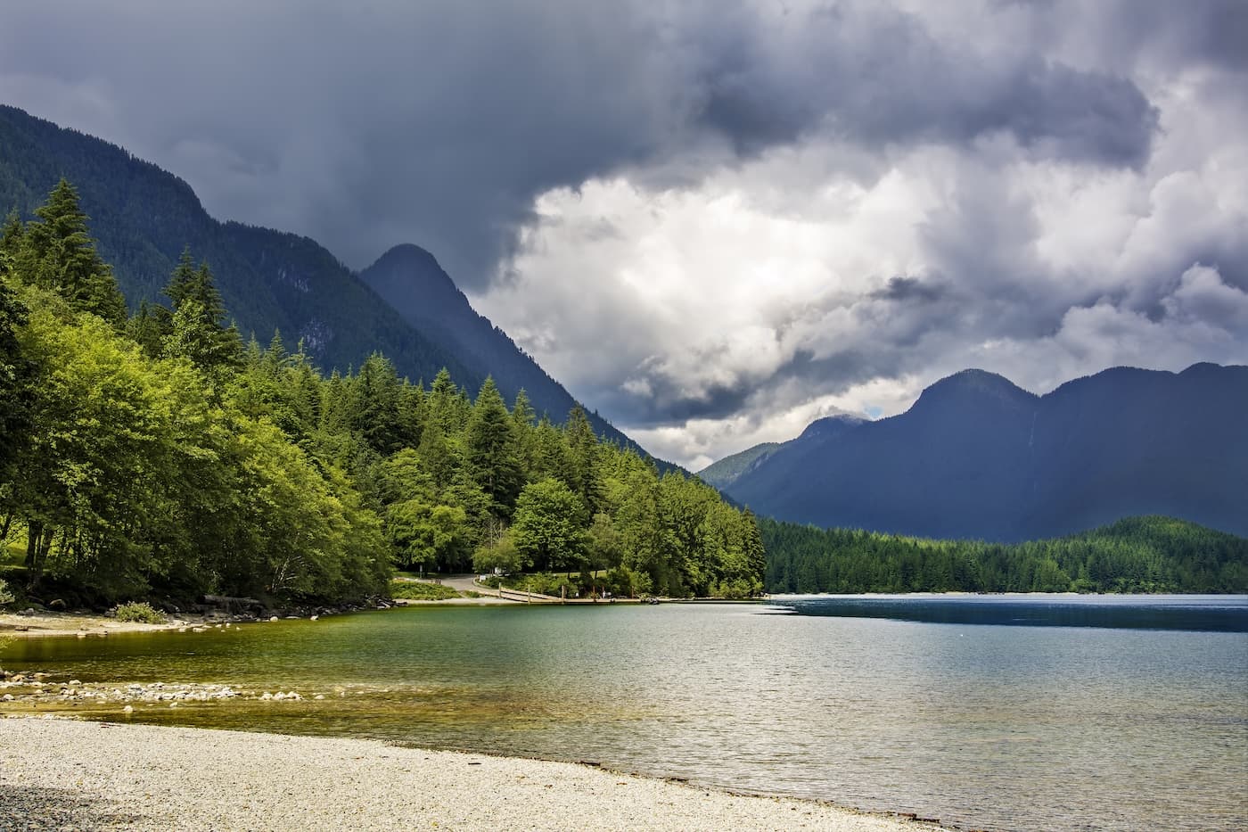 Storm cloud over the peaks above the lake at Golden Ears