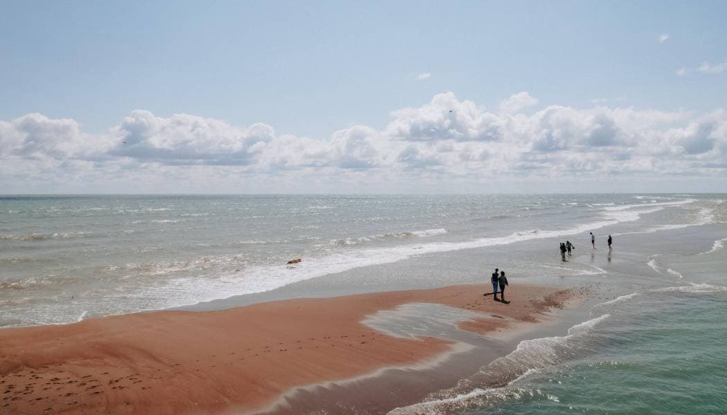 The long sandy Lake Erie shoreline at Point Pelee with a few walkers in the distance