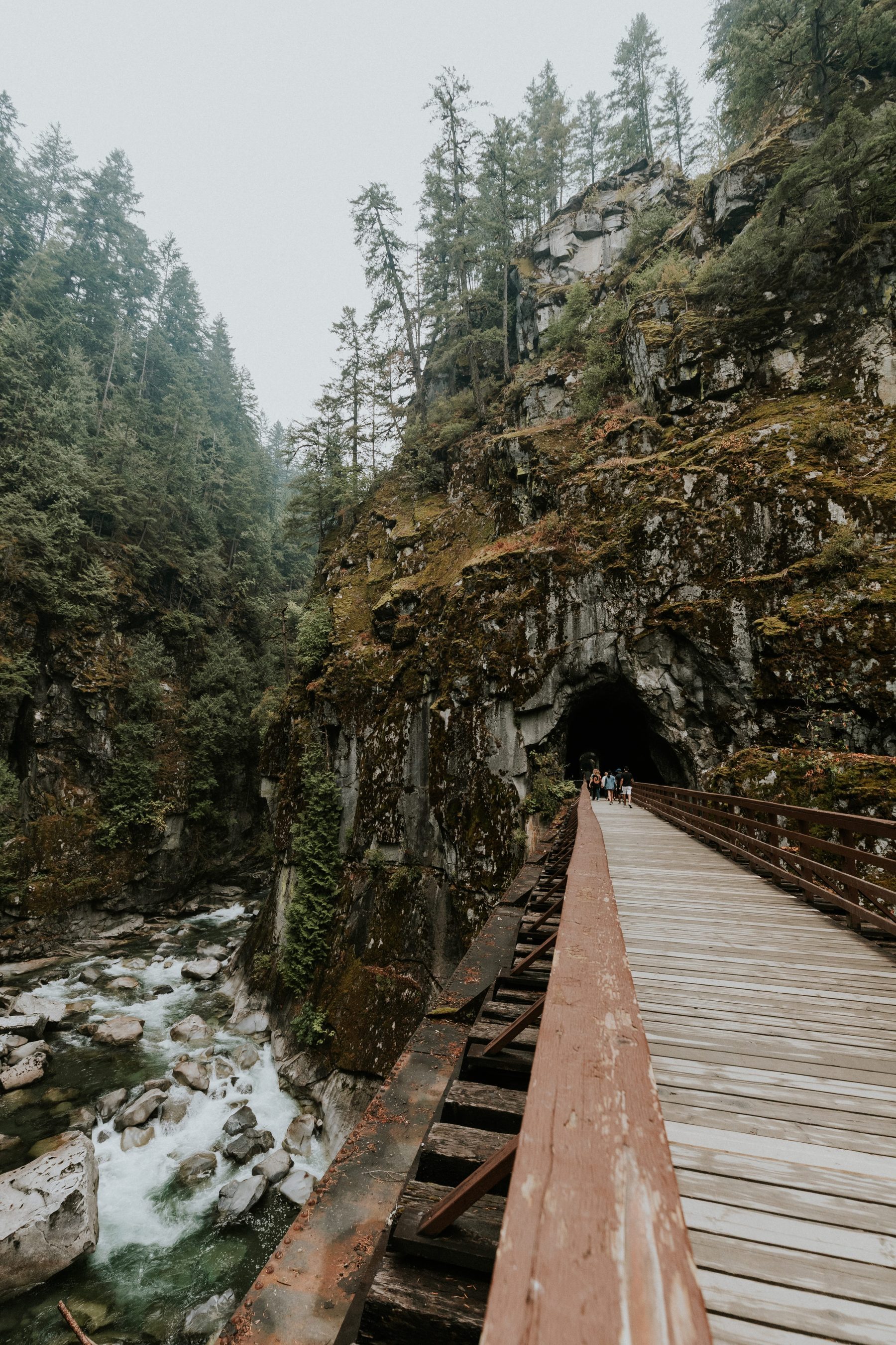 A railway tunnel cut through the granite of the Coquihalla Canyon